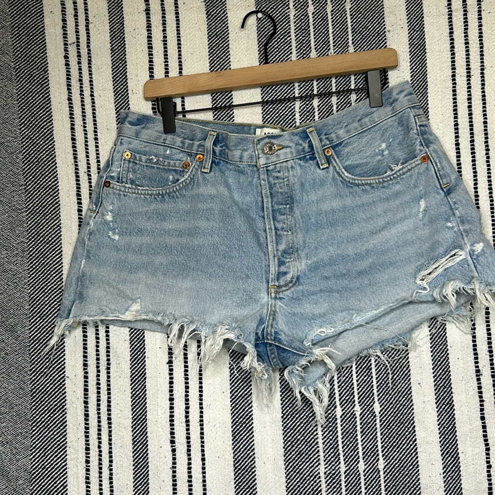 Agolde Light Blue Distressed Jean Shorts